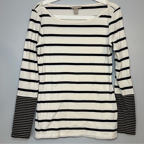 Banana Republic White Black Striped Pullover Shirt Sz M Minimalist Contemporary - Picture 1 of 5